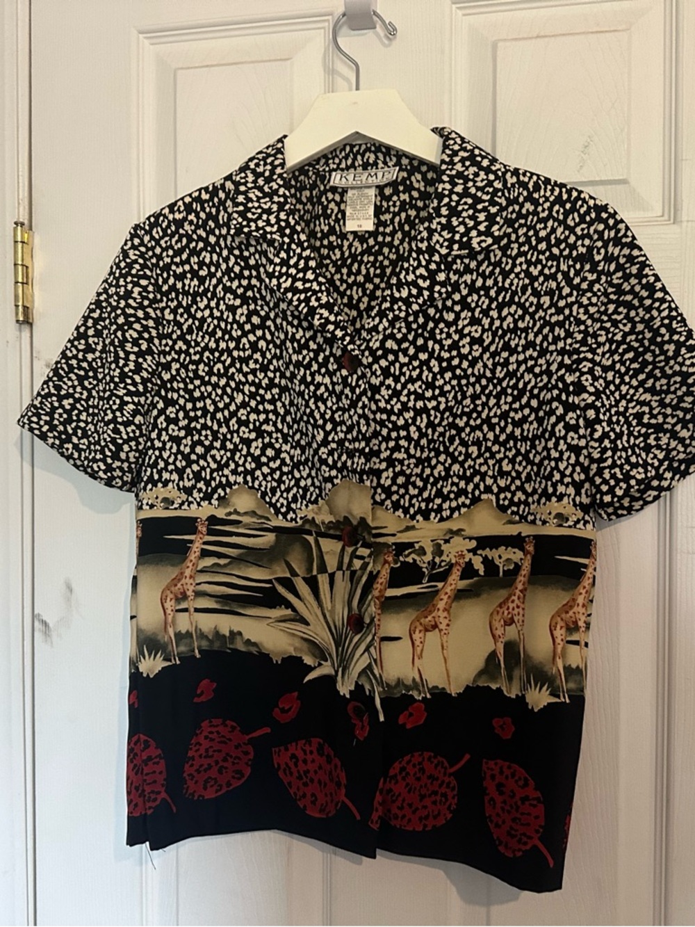 Vintage KempHawaiian Safari Print Button-Up Shirt - Size 10